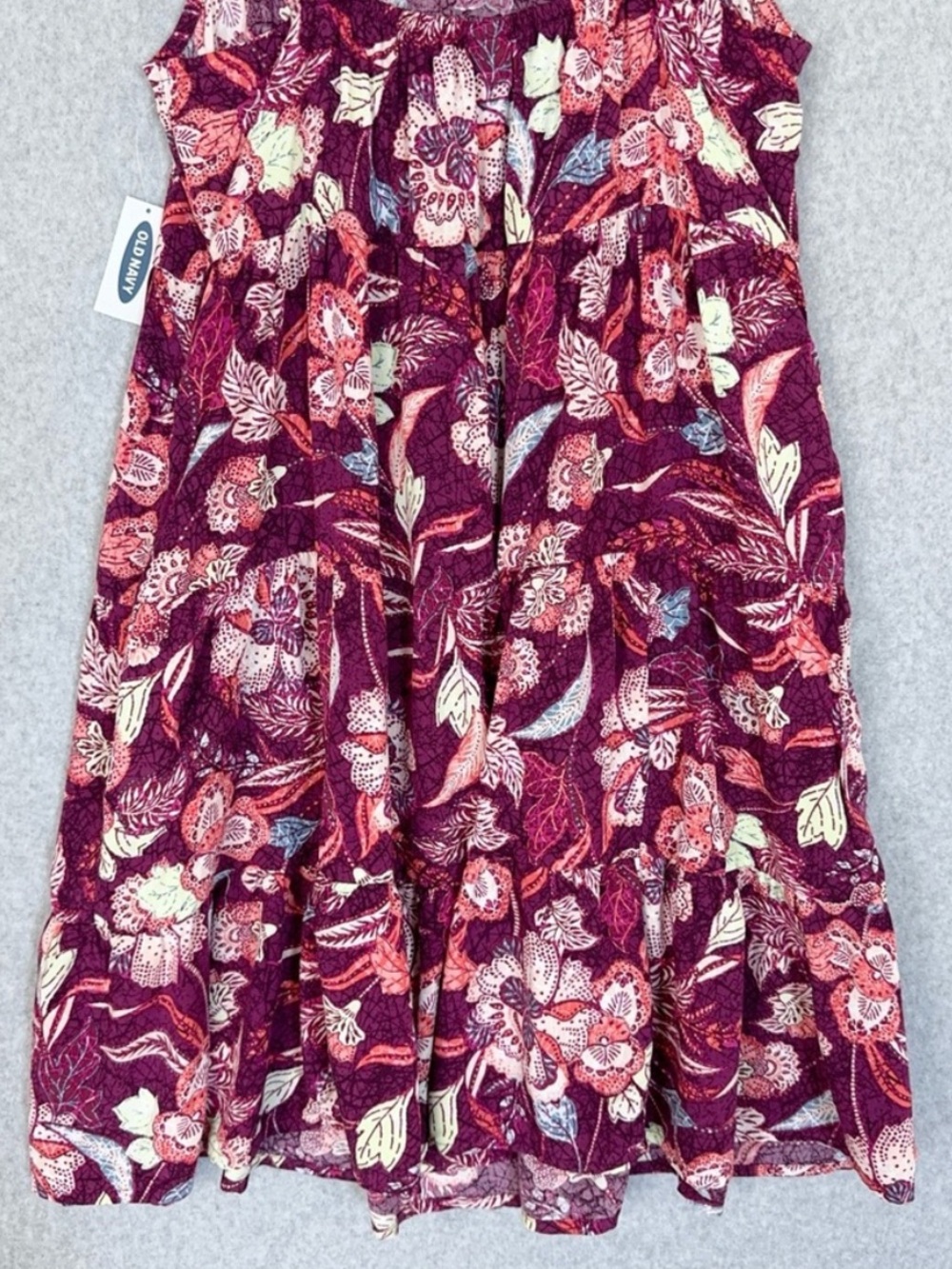 Old Navy Dress Womens Small Purple Burgundy Floral Tiered Sleeveless Boho Spring - Picture 9 of 13